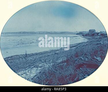 Henry Peter Bosse (American, 1844 - 1903), Deich in Rapids City, Illinois, 1891, cyanotypie. Neuerfundene Stockfoto