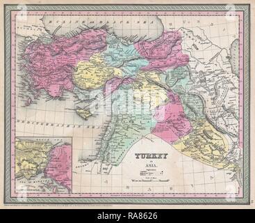 1853, Mitchell Karte der Türkei in Asien, Palästina, Syrien, dem Irak, der Türkei. Neuerfundene durch Gibon. Klassische Kunst mit einem modernen Neuerfundene Stockfoto