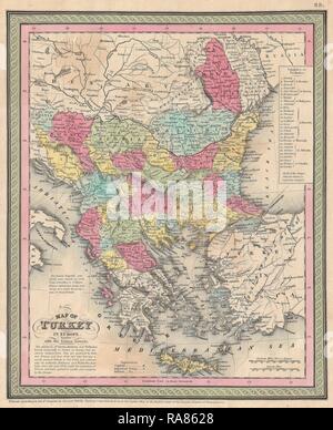 1853, Mitchell Karte der Türkei in Europa und Griechenland, Griechenland, Balkan, Mazedonien. Neuerfundene durch Gibon. Klassische Kunst mit Neuerfundene Stockfoto