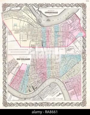 1855, Colton Plan oder eine Karte von New Orleans, Louisiana und Louisville, Kentucky. Neuerfundene durch Gibon. Klassische Kunst mit einem Neuerfundene Stockfoto