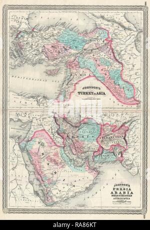 1870, Johnson Karte der Türkei, Persien, Arabien, Iran, Irak, Afghanistan. Neuerfundene durch Gibon. Klassische Kunst mit einem modernen Neuerfundene Stockfoto