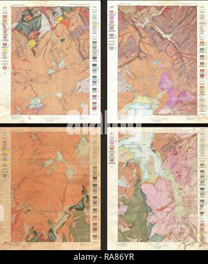1896, U.S. Geological Survey geologische Karte von Yellowstone Nationalpark, 4 Blatt. Neuerfundene durch Gibon. Klassische Kunst neuerfundene Stockfoto