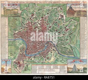 1721, John SENEX Stadtplan von Rom. Neuerfundene durch Gibon. Klassische Kunst mit einem modernen Touch neuerfundene Stockfoto