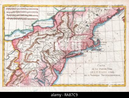 1780, Raynal und Bonne Karte von Norden der Usa, Rigobert Bonne 1727 - 1794, einer der wichtigsten Neuerfundene Stockfoto