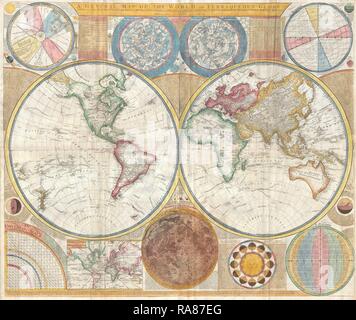 1794, Samuel Dunn Landkarte der Welt in Hemisphären. Neuerfundene durch Gibon. Klassische Kunst mit einem modernen Touch neuerfundene Stockfoto