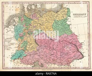 1827, Finley Karte von Deutschland, Anthony Finley mapmaker der Vereinigten Staaten im 19. Jahrhundert. Neuerfundene Stockfoto