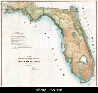 1848, Landvermessung Karte von Florida. Neuerfundene durch Gibon. Klassische Kunst mit einem modernen Touch neuerfundene Stockfoto