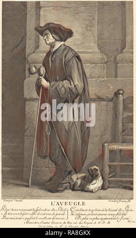 Pierre Louis de Surugue nach Jean Siméon Chardin (Französisch, 1710 oder 1716 - 1772), der blinde Bettler, Gravur neuerfundene Stockfoto