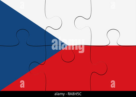 Tschechische Republik Flagge Puzzle, 3D-Hintergrund Stockfoto