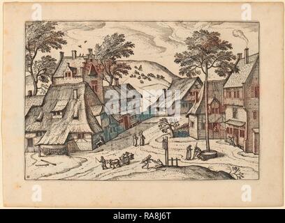 Carel Collaert (Flämisch, Aktive c. 1650), Dorfplatz mit Schrein, in oder vor 1676 veröffentlicht, Radierung neuerfundene retuschiert Stockfoto