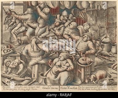 Hans Liefrinck ich nach Pieter Brueghel der Ältere (Flämisch, vermutlich 1518 - 1573), die Fette Küche, im oder nach dem Jahr 1563 überarbeitet Stockfoto