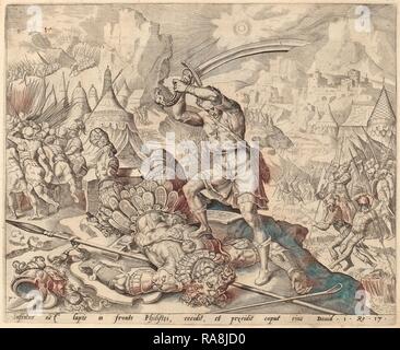 Nach Maerten van Heemskerck, David aus goliaths Kopf, c 1556 Schneiden, Gravieren. Neuerfundene durch Gibon. Klassische Kunst neuerfundene Stockfoto