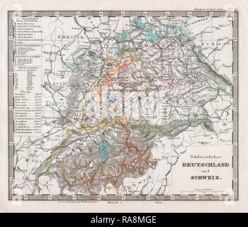 1862, Stieler Karte von Süddeutschland und der Schweiz. Neuerfundene durch Gibon. Klassische Kunst mit einem modernen Touch neuerfundene Stockfoto
