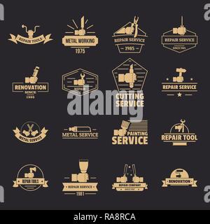 Handwerkzeug logo Symbole gesetzt, einfachen Stil Stock Vektor