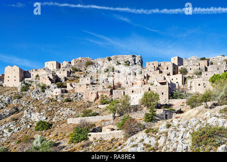 Traditionelle Häuser im mittelalterlichen Dorf von anavatos auf der Insel Chios, Griechenland Stockfoto