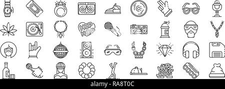 Hiphop Icon Set, outline Style Stock Vektor