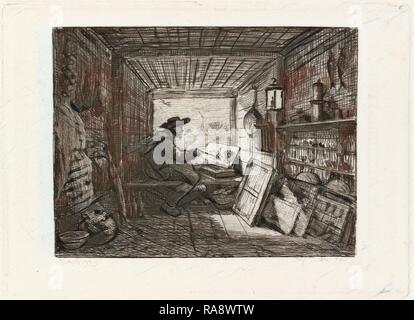 Charles-Fran çois Daubigny (Französisch, 1817-1878), Studio auf dem Boot (Le Bateau-Atelier), 1862, Radierung. Neuerfundene Stockfoto