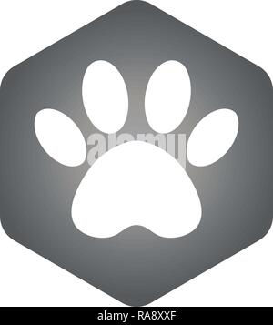 Tier footprint sechseckige. Grau logo Vektor Hexagon-form Symbol mit den Tieren. Katze Pfote Symbole isoliert. Stock Vektor