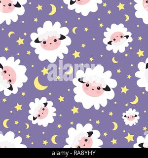 Schlaf Träume Muster. Vector Illustration nahtlose Schaf. Muster für Mädchen mit niedlichen Schafe in den Sternenhimmel. Textile Design, Tapeten, Stock Vektor