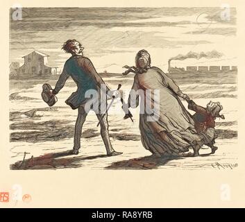 Charles Maurand nach Honoré Daumier (Französisch, aktive 1863-1881), Trop tard!, 1862, holzstich. Neuerfundene Stockfoto