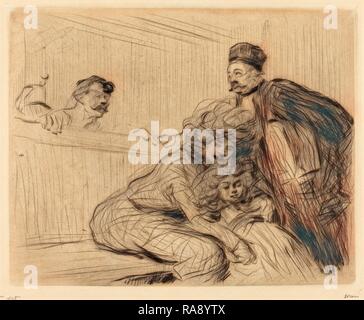 Jean-Louis Forain, der Anwalt im Gespräch mit dem Gefangenen (erste Platte), Französisch, 1852 - 1931, 1909, kaltnadelradierung in Braun auf Neuerfundene Stockfoto