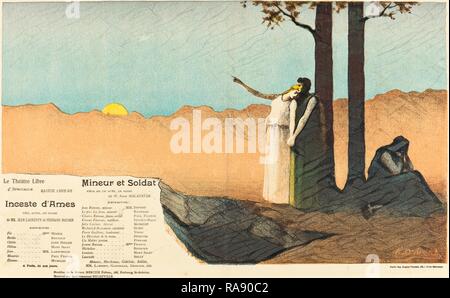 Alphonse Osbert (Französisch, 1857 - 1939), Inceste d'âmes, Mineur et Soldat, 1896, 4-farbige Lithographie auf Webte Papier neuerfundene Stockfoto