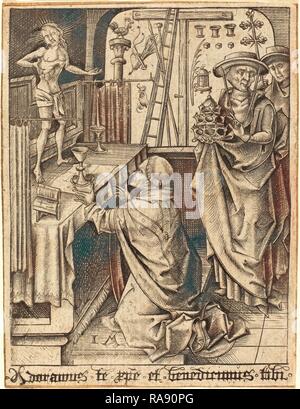 Israhel van Meckenem (Deutsch, C. 1445 - 1503), die Masse der Hl. Gregor, C. 1480-1490, Gravur. Neuerfundene Stockfoto