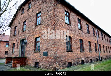 OSWIECIM, Polen - 07 Dezember, 2018: Auschwitz I Holocaust Memorial Museum. Auschwitz I ist das Lager der nationalsozialistischen Konzentrations- und Vernichtungslager Stockfoto