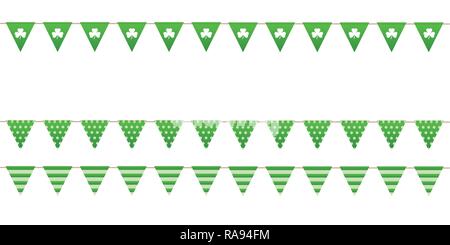 Grün gemusterten Partei flags mit Klee Blätter auf weißem Hintergrund Vektor-illustration EPS 10 isoliert Stock Vektor
