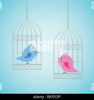 Zwei Vögel in getrennten Käfigen Vektor-illustration EPS 10. Stock Vektor