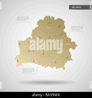 Stylized vector Belarus Karte. Infografik 3d Gold Karte Abbildung mit Städten, Ländergrenzen, Kapital, administrative divisions und Zeiger markiert, Schatten; Stock Vektor