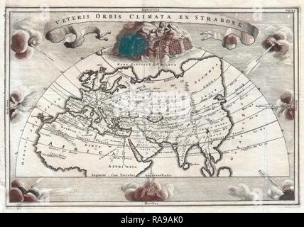 1700, Cellarius Karte von Asien, Europa und Afrika nach Strabo. Neuerfundene durch Gibon. Klassische Kunst mit einem modernen Neuerfundene Stockfoto