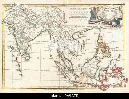 1770, Bonne Karte von Indien, Südostasien und Indien, Thailand, Borneo, Singapur, Rigobert Bonne 1727 - 1794 überarbeitet Stockfoto