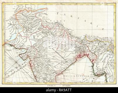 1770, Bonne Karte vom nördlichen Indien, Burma und Pakistan, Rigobert Bonne 1727 - 1794, einer der wichtigsten Neuerfundene Stockfoto