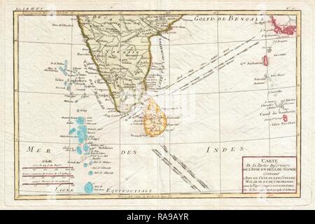 1780, Bonne Karte des südlichen Indien, Ceylon und die Malediven, Rigobert Bonne 1727 - 1794, einer der wichtigsten Neuerfundene Stockfoto