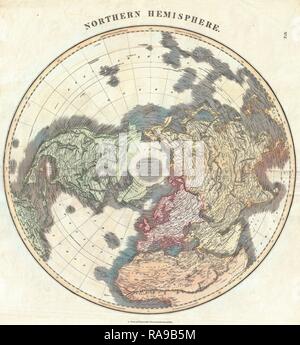 1814, Thomson Karte der nördlichen und arktischen Hemipshere, John Thomson, 1777 - 1840, war ein schottischer Kartograph von Neuerfundene Stockfoto