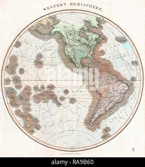 1814, Thomson Karte der westlichen Hemisphäre, Nordamerika und Südamerika, John Thomson, 1777 - 1840, war eine Neuerfundene Stockfoto