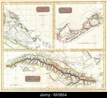 1815, Thomson Karte von Kuba. Bermudas und den Bahamas, John Thomson, 1777 - 1840, war ein schottischer Kartograph von Neuerfundene Stockfoto