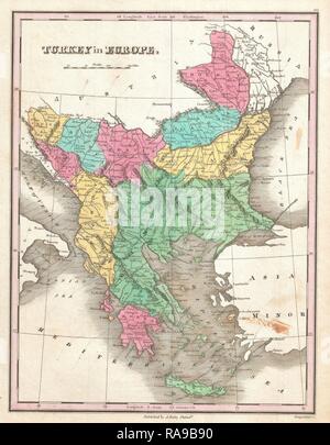 1827, Finley Karte der Türkei in Europa, Griechenland und auf dem Balkan, Anthony Finley mapmaker der Vereinigten Staaten in der Neuerfundene Stockfoto