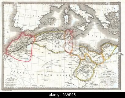 1829, Lapie Karte des östlichen Mittelmeeres, Marokko und dem Barbary Coast. Neuerfundene durch Gibon. Klassische Kunst mit einem Neuerfundene Stockfoto