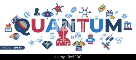 Digitale Vektor quantum Dinge zu Technologie Symbole, flacher Stil Infografiken kommen Stock Vektor