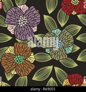Nahtlose floralen Muster. Hand gezeichnet Floral Textur, dekorative Blumen, Malbuch Stock Vektor