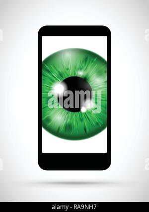 Grüne realistische Augapfel auf einem Mikrochip Stock Vektor