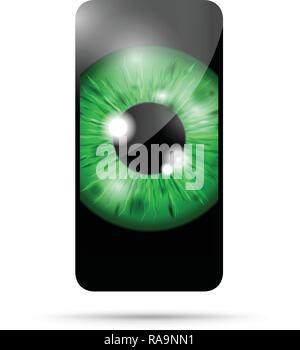 Grüne realistische Augapfel auf einem Mikrochip Stock Vektor