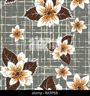 Trendigen floralen Muster in der von Blüten und Blättern. Überblick Botanische Motive zufällig verteilt. Die nahtlose Vektor Textur für Mode wird gedruckt. Drucken wi Stock Vektor