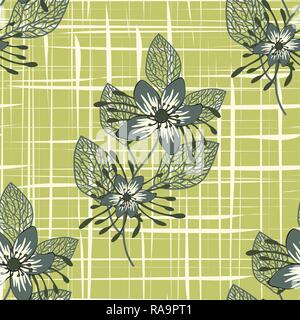 Abstract vector Pattern mit Hand gezeichnete Blumen und Punkten. Florale nahtlose Textur. Vector EPS 10. Stock Vektor