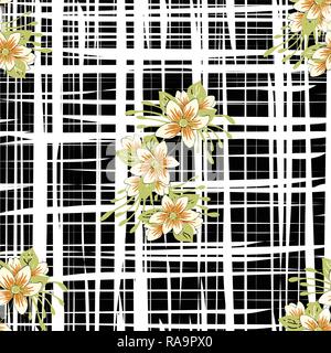 Trendigen floralen Muster in der von Blüten und Blättern. Überblick Botanische Motive zufällig verteilt. Die nahtlose Vektor Textur für Mode wird gedruckt. Drucken wi Stock Vektor