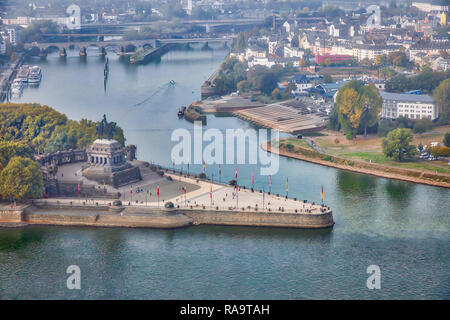 Deutschen Eck Koblenz Deutschland Stockfoto