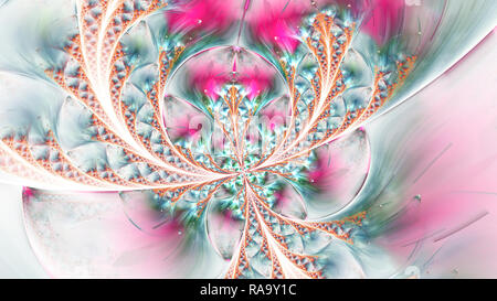 Außerordentliche schöne bunte Glasfenster Schmetterling. Abstrakt fractal symmetrische Formen, digitale Logarithmus für kreative Grafik, Einladung Stockfoto