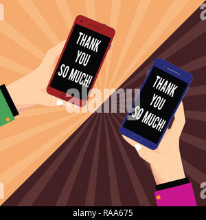 Konzeptionelle Handschrift zeigt Sie so Viel danken. Business Foto Text Ausdruck der Dankbarkeit grüße der Wertschätzung zwei Hu-Analyse Hände halten Stockfoto